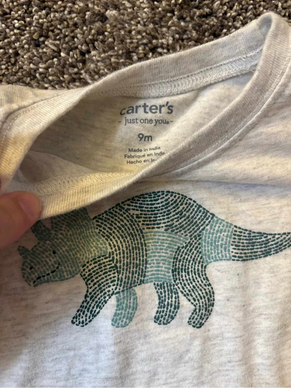 Carter's Gray Top with Green Dinosaur & Green Pants Matching Set